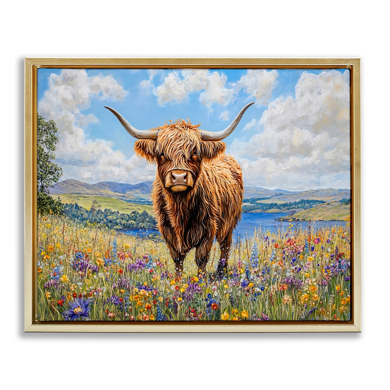 Stupell Industries Highland Cattle in Summer Meadow Floating Frame By Franklyn Gregory